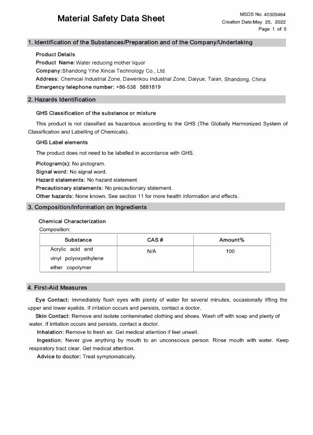 Material Safety Data Sheet